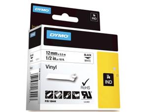 Tape DYMO Rhino vinyl sort/hvit 12mm 
